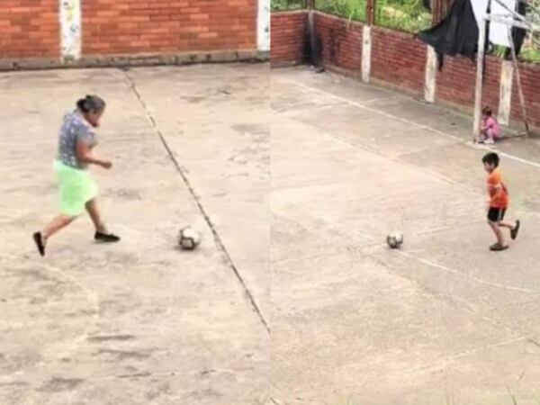 Conoce a la ‘Maradoña’, una abuelita que es una ‘crack’ jugando fútbol con su nieto