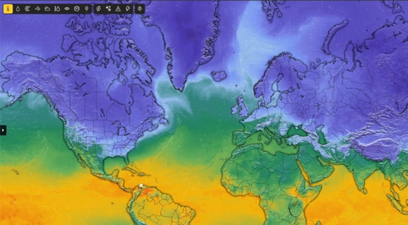 Los tonos de celeste a morado muestran las zonas frías y mientras más morado, más frío